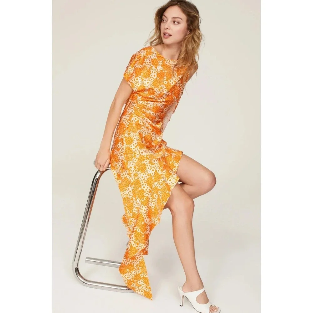 Commission Snipped Daisy Floral Asymmetric Ruched Dress Size‎ 6 - Picture 2 of 10